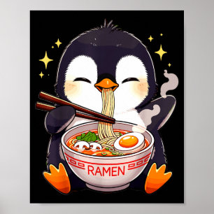 Penguin Eating Ramen Poster