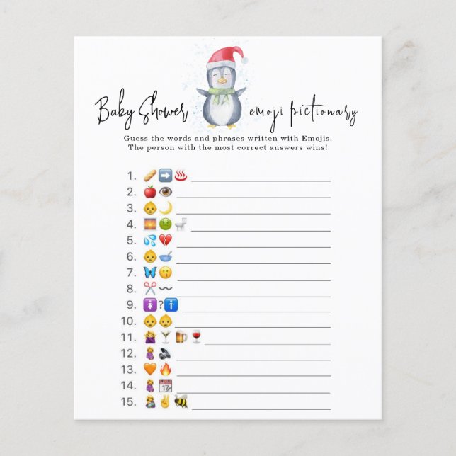 Penguin - Emoji picture game baby shower (Front)