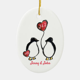 Penguin engagement gift ceramic tree decoration
