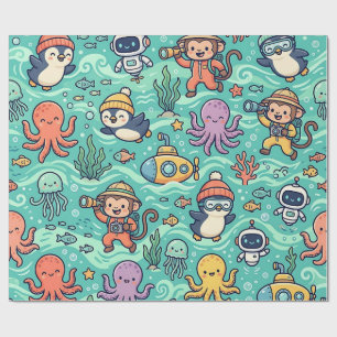 Penguin Explorer Wrapping Paper - Cute Ocean
