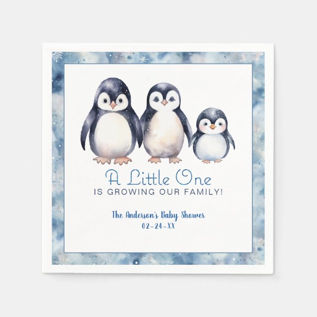 Penguin Family Baby Shower Napkins (Front)