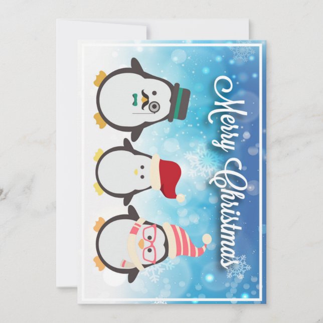 Penguin Family & Cute Reindeer Holiday Card (Front)