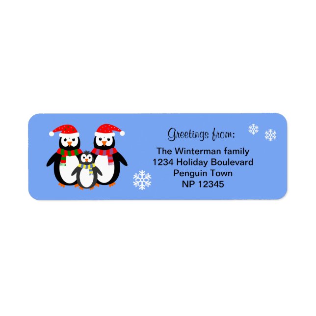Penguin family editable text blue christmas (Front)