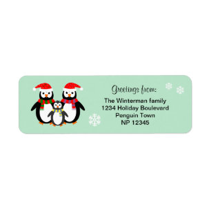 Penguin family editable text teal christmas label