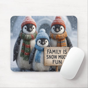 Penguin Family In Snowflakes Mouse Mat