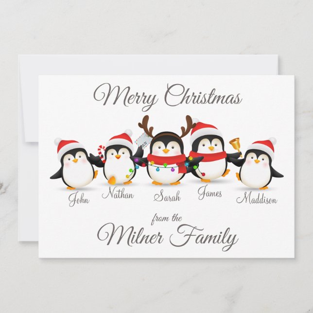 Penguin Family Merry Christmas Card (Front)