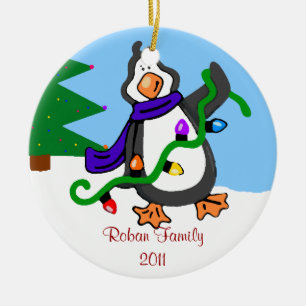 Penguin-Family Name Ceramic Tree Decoration