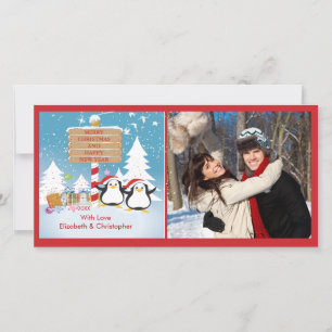 Penguin Family Of 2 Holiday Christmas Photo Card