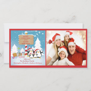 Penguin Family Of 4 Holiday Christmas Photo Card