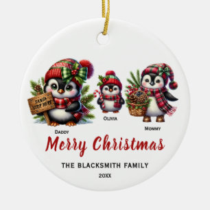 Penguin Family of Three Ceramic Ornament