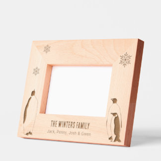 Penguin Family Portrait Snowflake Holiday Names Etched Frames