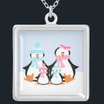 Penguin Family Silver Plated Necklace<br><div class="desc">Customisable pendant.</div>