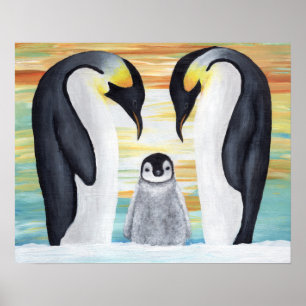 Penguin Family with Baby Penguin Poster