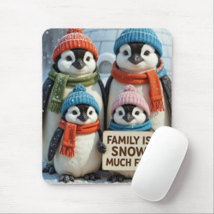 Penguin Family With Fun Sign Mouse Mat