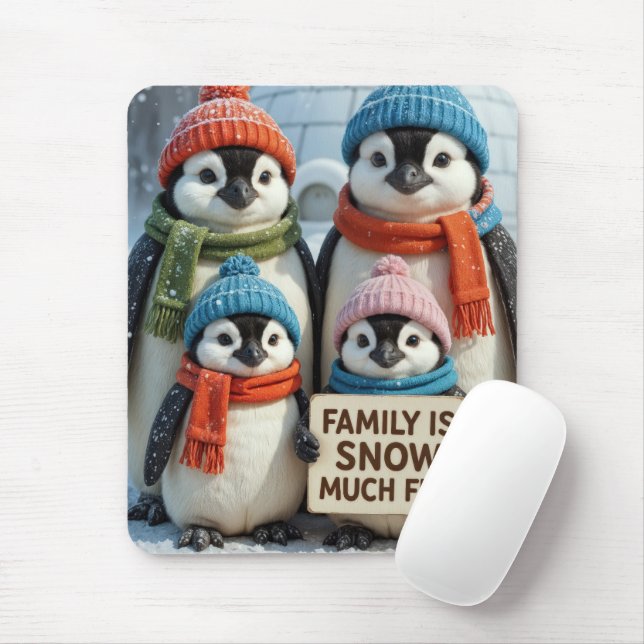 Penguin Family With Fun Sign Mouse Mat (With Mouse)