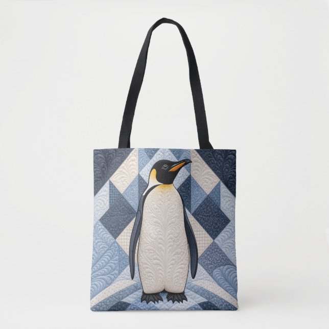 Penguin Faux Quilt Tote Bag (Front)