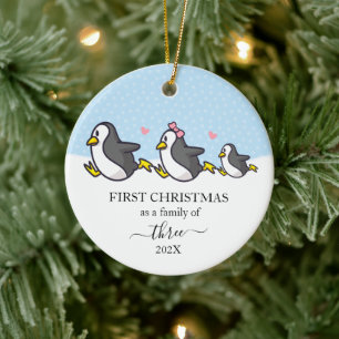 Penguin First Christmas Family Of 3 Ceramic Tree Decoration