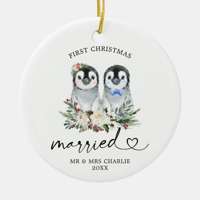 Penguin First Christmas Married Ornament Gift (Front)