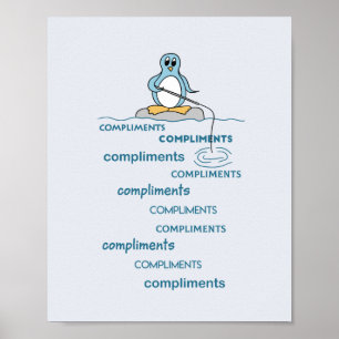 Penguin Fishing for Compliments Metaphor Poster
