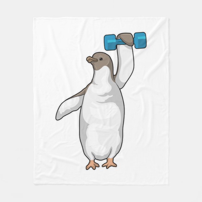Penguin Fitness Dumbbell Fleece Blanket (Front)