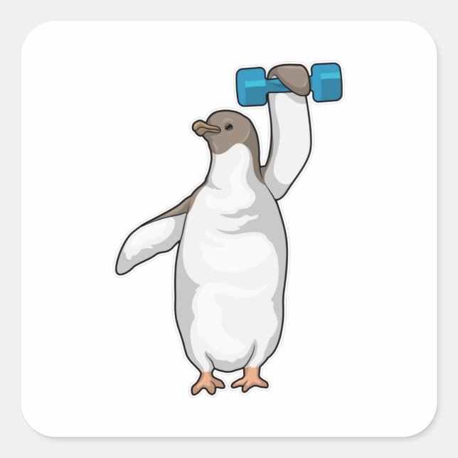 Penguin Fitness Dumbbell Square Sticker (Front)
