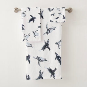 Penguin Flight Squad Ocean Art Design Bath Towel Set