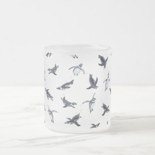 Penguin Flight Squad Ocean Art Design Frosted Glass Coffee Mug