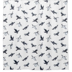Penguin Flight Squad Ocean Art Design Shower Curtain