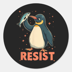 Penguin Flippers Up Resist Funny Penguins Against Classic Round Sticker