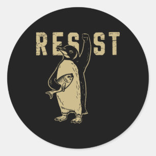 Penguin Flippers Up Resist Funny Penguins Against Classic Round Sticker