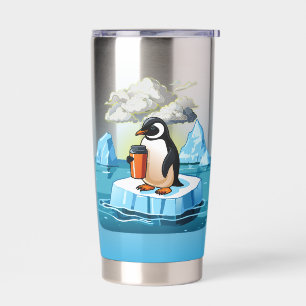 Penguin Floating On Iceberg Holding Insulated Tumbler