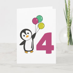 Penguin Fourth Birthday Balloons For Kids Card