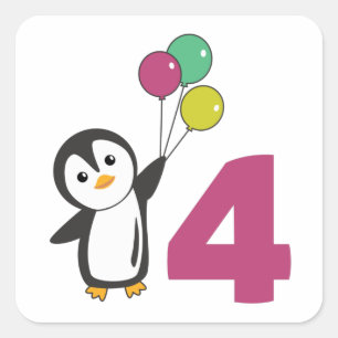 Penguin Fourth Birthday Balloons For Kids Square S Square Sticker