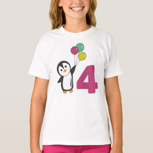 Penguin Fourth Birthday Balloons For Kids T-Shirt