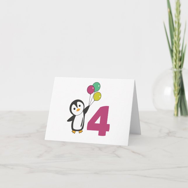 Penguin Fourth Birthday Balloons For Kids Thank Yo Thank You Card (Front)