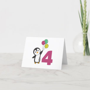Penguin Fourth Birthday Balloons For Kids Thank Yo You Card