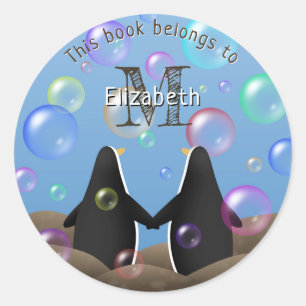 penguin friends and bubbles kids book classic round sticker