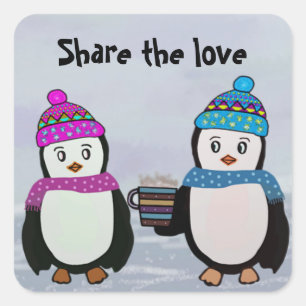 Penguin Friendship Square Sticker
