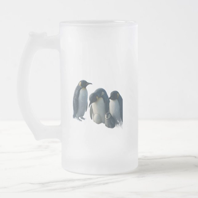 Penguin frosted glass beer product description mug (Left)