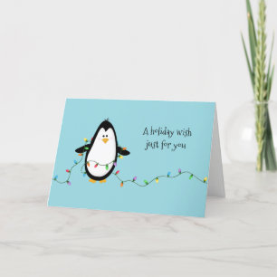 Penguin Fun Holiday Lights Christmas Greeting Card