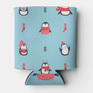 Penguin Fun: Vintage Seamless Whimsy. Can Cooler