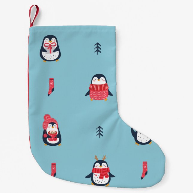 Penguin Fun: Vintage Seamless Whimsy. Small Christmas Stocking (Front)