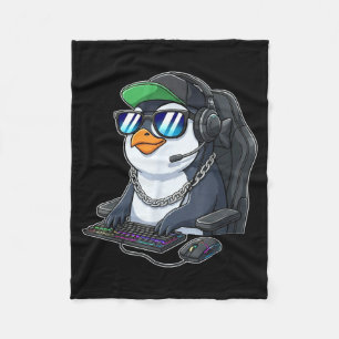Penguin gamer funny gaming penguins play video gam fleece blanket