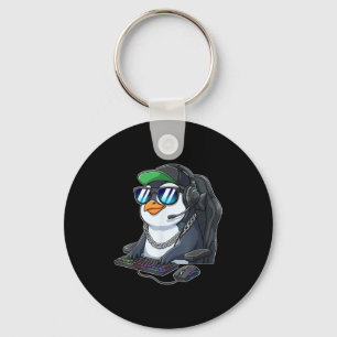 Penguin gamer funny gaming penguins play video gam key ring