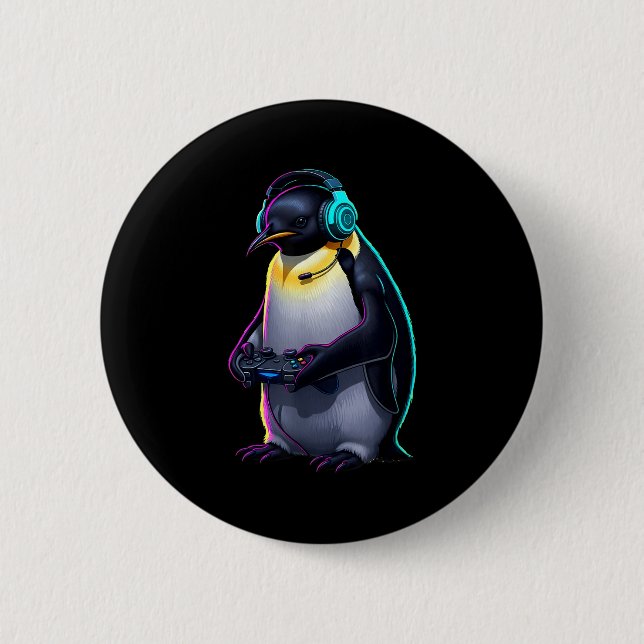 Penguin Gaming Animal Video Games Funny Penguin  6 Cm Round Badge (Front)