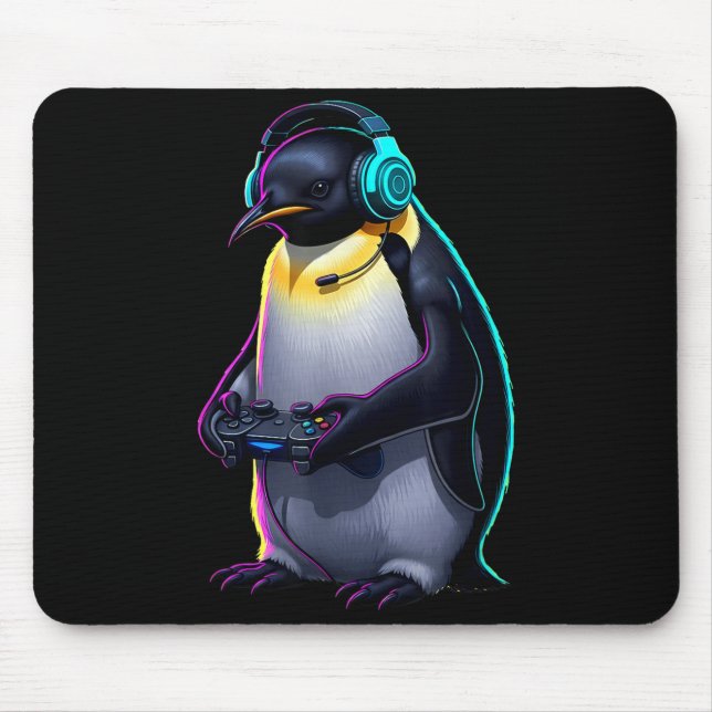 Penguin Gaming Animal Video Games Funny Penguin  Mouse Mat (Front)