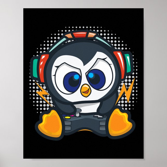 Penguin Gaming Shirt Boys Kids Gamer Gift Penguin  Poster (Front)