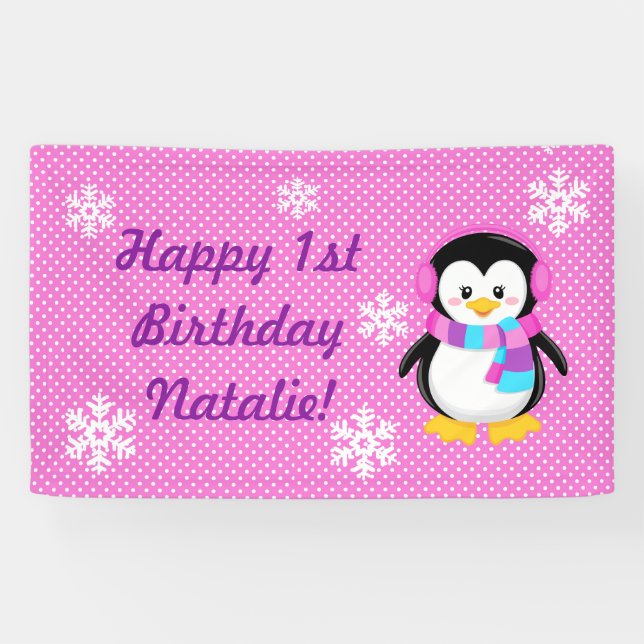 Penguin Girl Personalised Banner (Horizontal)