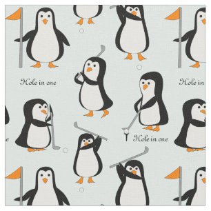 Penguin Golfing Ice Blue Fabric