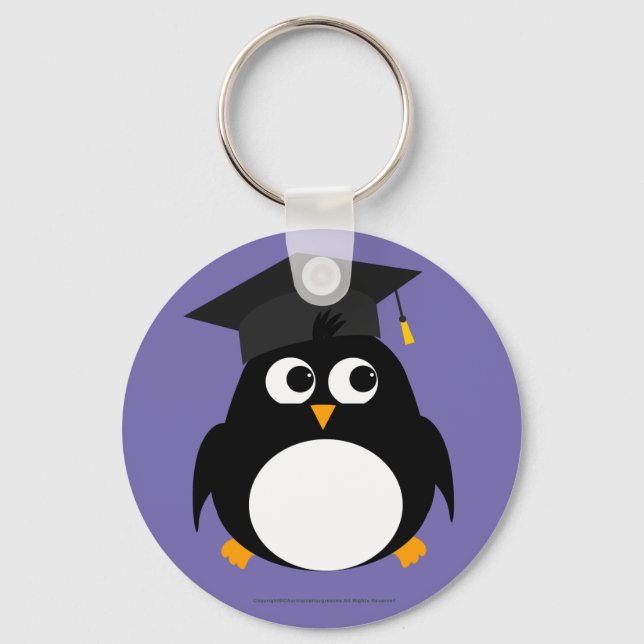 Penguin Graduation Design - Round Keyring (Front)